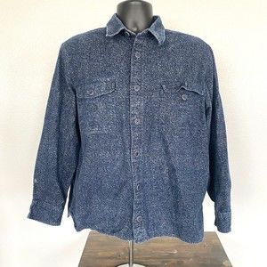 Freedom Foundry Blue Speckled Cotton Button Long Sleeve Shirt Mens Size Large